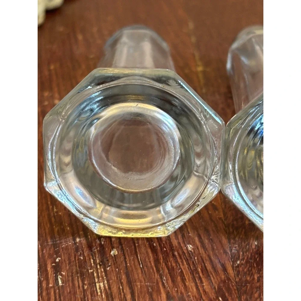 Vintage Clear Glass Salt and Pepper Shakers Set Paneled Hexagonal Base 4.5 Inch